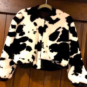 Vintage 90s Small 🐄 print Trauma fur crop jacket
